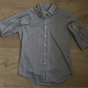 Peter Millar Men’s Blue Plaid Long Sleeve Dress Shirt, Size Medium